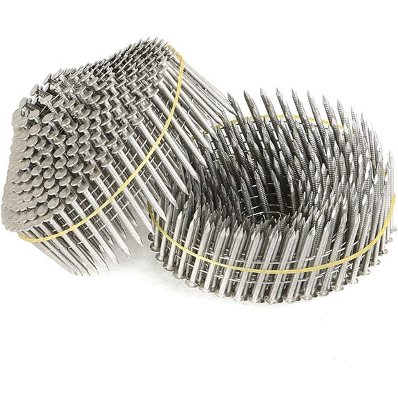 waltyotur 1200 Count Siding Nails 1-1/2 Inch 15-Degree Collated Wire Coil, 0.09 Inch Ring Shank Stainless Steel Nails for Rough Nailing of Lathing and Sheathing Materials