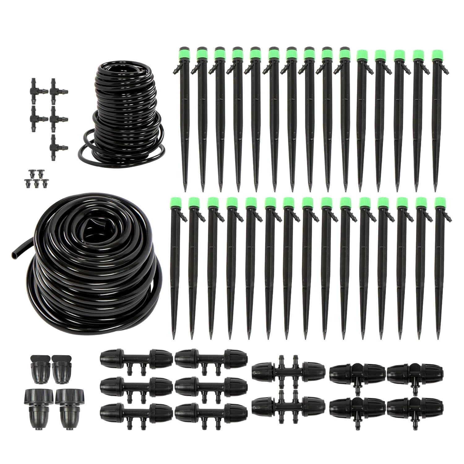 waltyotur 130ft Drip Irrigation System for Gardens Up to 130ft with Drip Emitters 5/16' and 1/4' Irrigation Tubing and Barbed Fittings Adjustable Connect Irrigation System