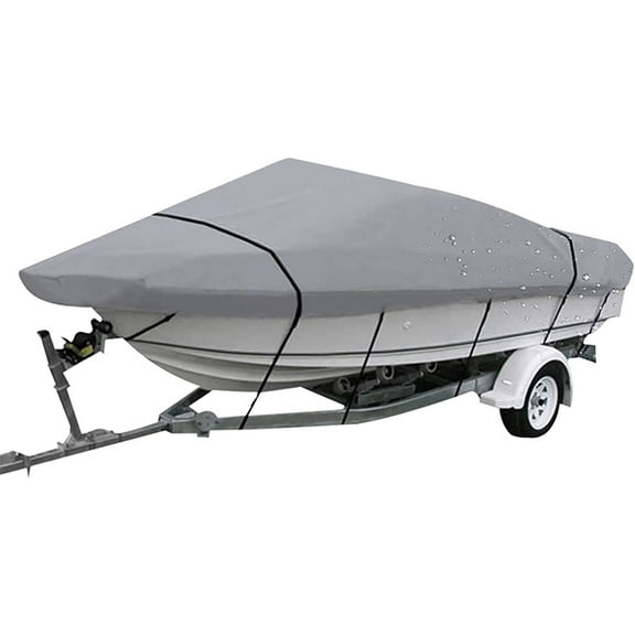 waltyotur 17-19FT 210D Grey Heavy Duty Waterproof Trailerable Boat Cover Replacement for V-Hull Fishing Boat V-Hull Tri-Hull Runabout Bass Boat Fish&Ski Pro-Style Bass Boat