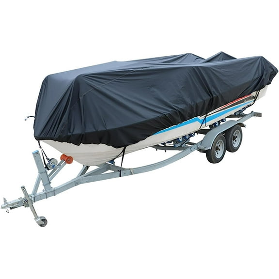 waltyotur 17-19FT 600D Black Heavy Duty Marine Grade Trailerable Boat Cover Replacement for V-Hull Tri-Hull Runabout Boat Cover