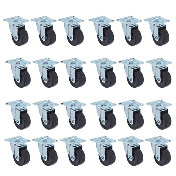 waltyotur 2 Inch Heavy Duty Swivel Caster Rubber Base with Top Plate and Bearing Without Brake 24 Pieces Black