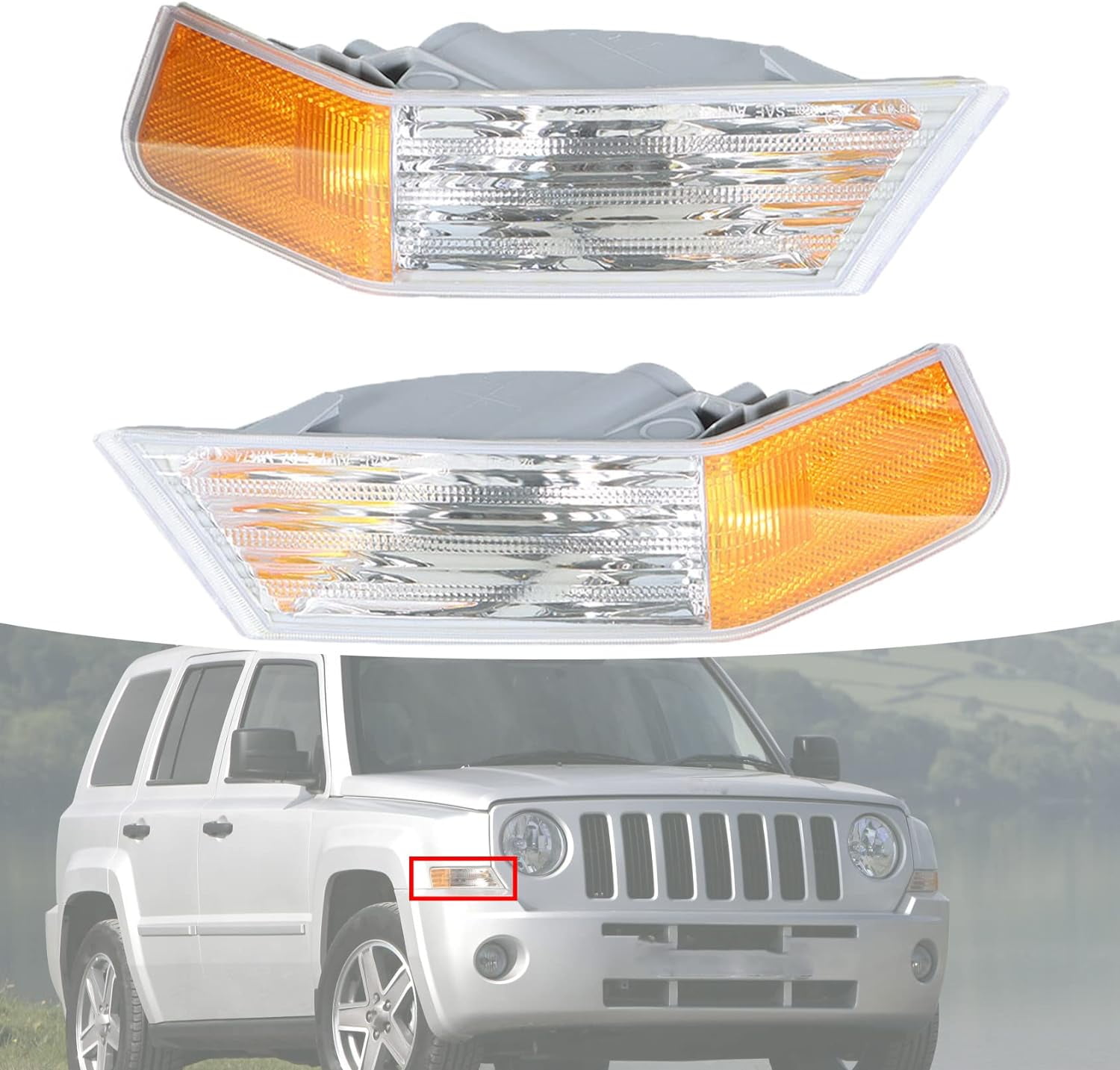 waltyotur 2-Pack Front Left and Right Turn Signal Lights Lamps Marker Corner Lights Replacement for Patriot 2007-2014 68004181AA 68004181AB