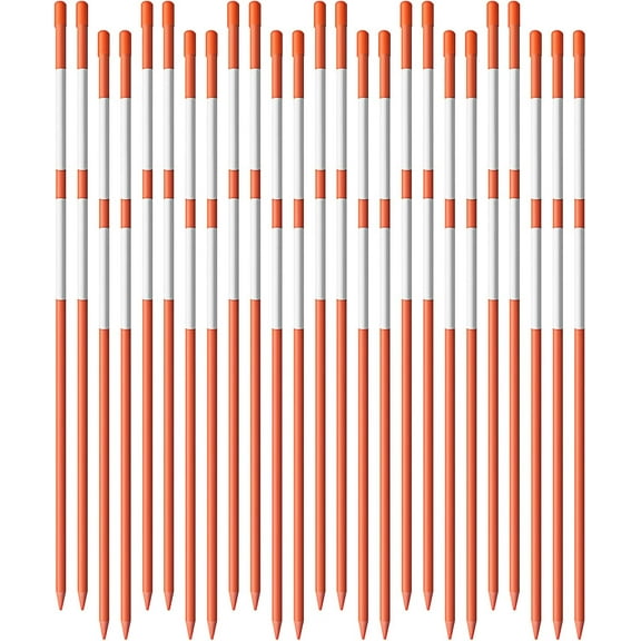 waltyotur 25 PCS Fiberglass Driveway Poles Snow Stakes with Reflective Tape Multipurpose Driveway Marker 6 Feet 5/16 Inch Orange