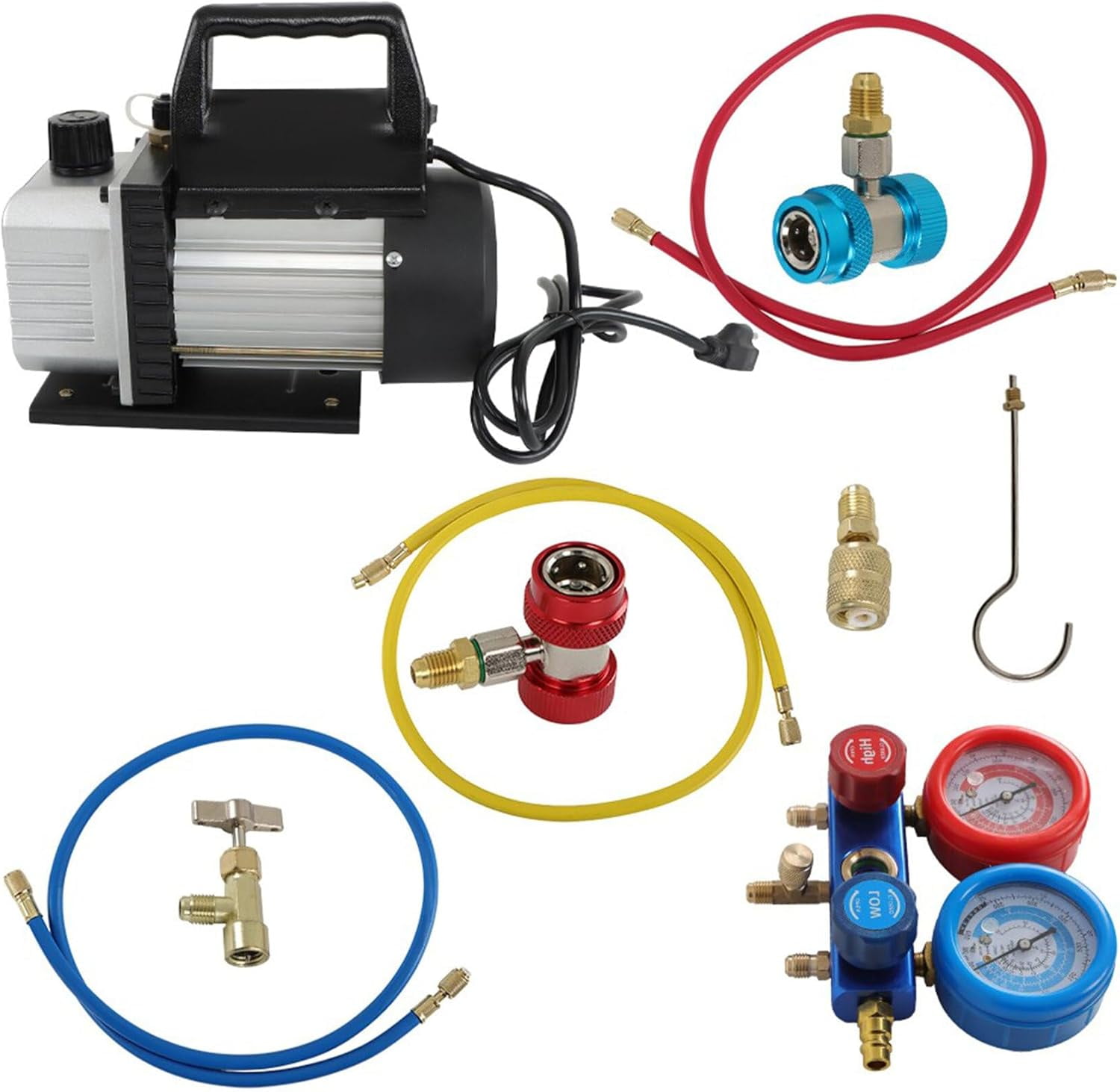 waltyotur 3CFM Vacuum Pump Set 110V Vacuum Evacuation Single Stage Rotary Vane Air Vacuum Pump with Gauge Kit