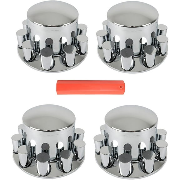 waltyotur 4Rear 33mm Chrome Wheel Axle Covers w/ Hub Caps Flat Head Lug Nuts Semi Truck