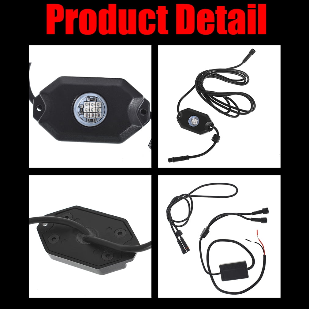 8x Pod RGBW LED Rock Light Offroad Wireless Bluetooth Remote Music