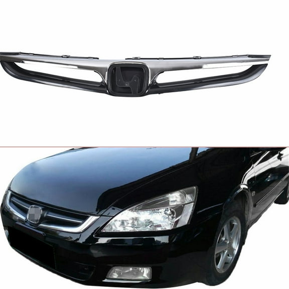 waltyotur  Fit For Honda Accord 4dr Sedan 2006 2007 Front Bumper Upper Grille Chrome Trim