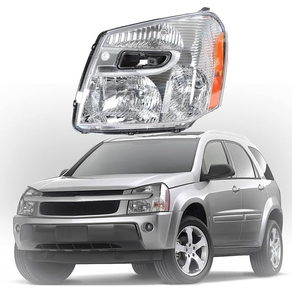 waltyotur GM2502254 Chrome Housing Driver Side Halogen Headlight Headlamp Assembly with Amber Corner Replacement for 2005 2006 2007 2008 2009 Equinox