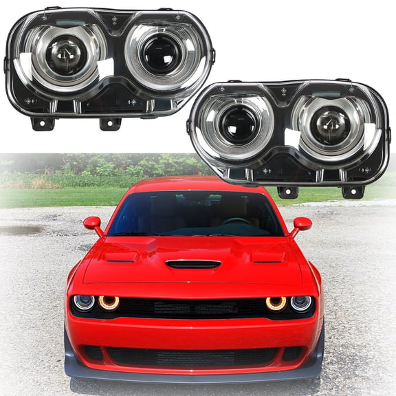 waltyotur Headlights For 2015-2018 Dodge Challenger LED DRL Black Housing Clear Lens RH+LH
