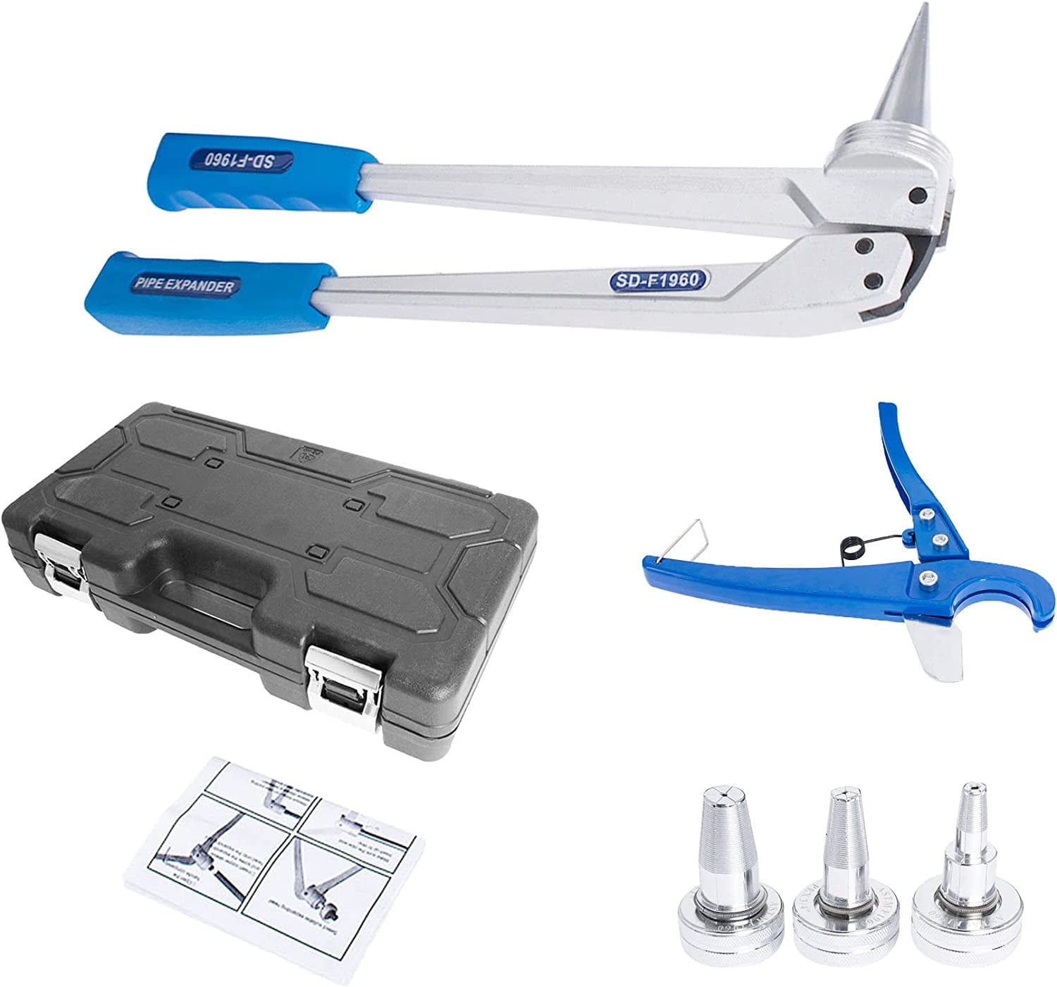 waltyotur Manual Expander Tool Kit PEX Expansion Tool Kit with 1/2 Inch 3/4 Inch 1 Inch Expander Heads and Tube Cutting Plier Meets ASTM F1960 Standard