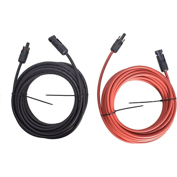 waltyotur One Pair Solar Extension Cable Wire, 30FT 12AWG Solar Panel Extension Cable Wire, Solar Adaptor Wire Extension Cables Wire with Male and Female Connector, Black & Red