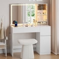 thumbnail image 1 of wanan 41" Vanity Desk with Power Outlet, Makeup Vanity with Mirror and Lights, 3 Lighting Modes, White Vanity Table with Glass Top, LED Glass Cabinet and Jewelry Storage, 1 of 9