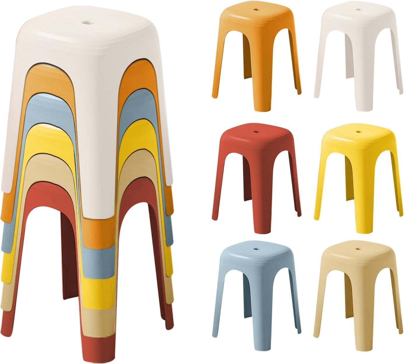 Student Stools wanan 6 Pack School Plastic Stackable Stools, 18.1 Inch Height Colorful ...