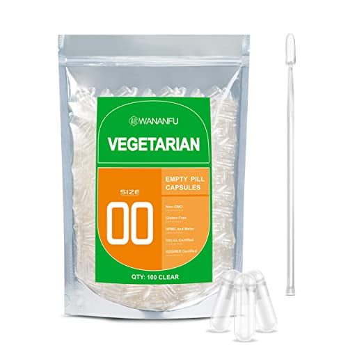 wananfu Size 00 Empty Capsules Vegetarian (100 Count) Bundle with Micro ...