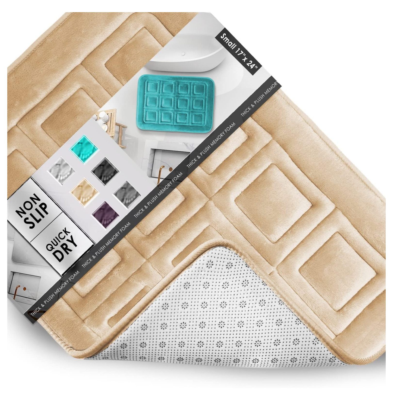 wangc123 Bathroom Rugs, Velvet Memory Foam Bath Mat, NonSlip, Machine