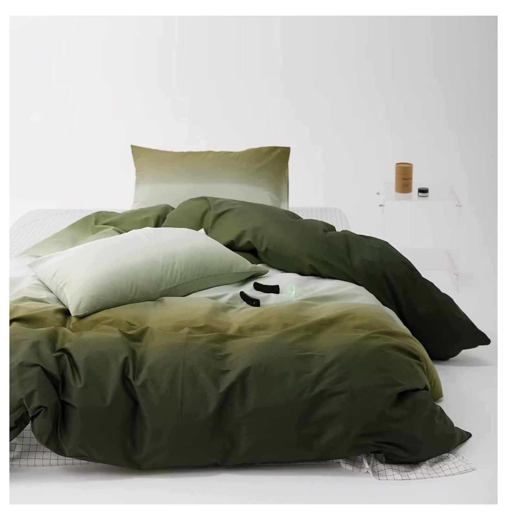 wangc123 White and Olive Green Comforter Set Full Green Gradient