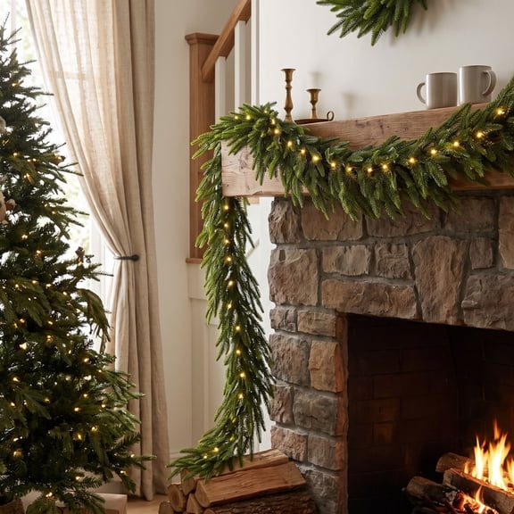 wangqi Christmas Garland with Lights Pre-lit Norfolk Pine Christmas Decor Realistic Vertical Hanging Swag 1 Pack 70.86 Inches