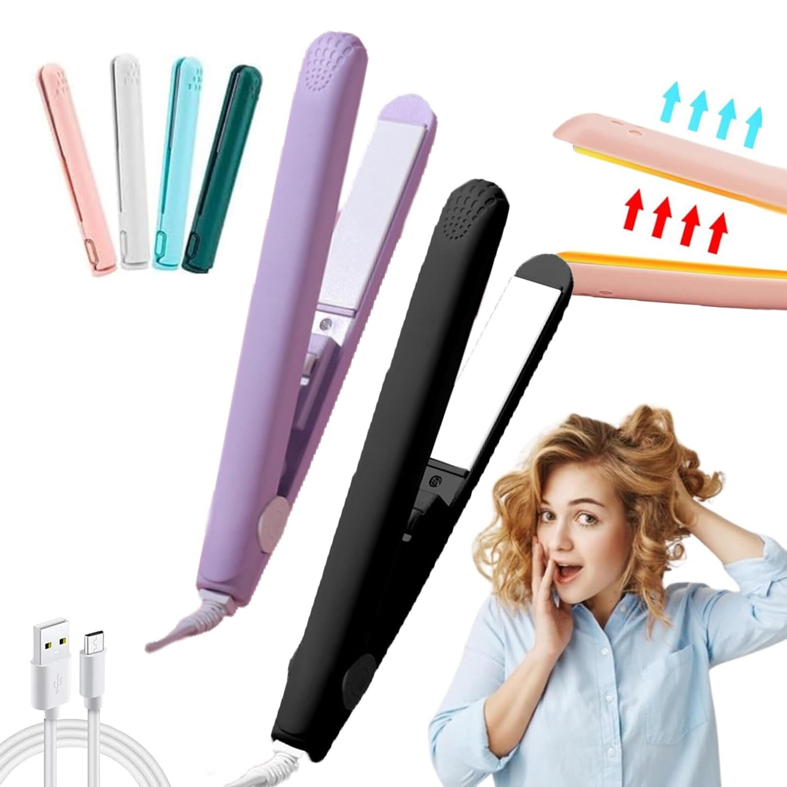 wangqiang Mini Dual-Purpose Curling Iron, Upgrade 2-in-1 Portable ...