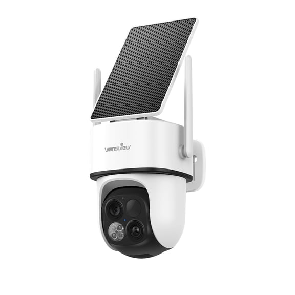 wansview 2K Dual Lens Solar Camera Outdoor Wireless, 360PTZ Cameras for Home Security, Solar Panel/Battery Powered, PIR Detection, Color Night Vision, 2.4Ghz Wi-Fi Only, Works with Alexa