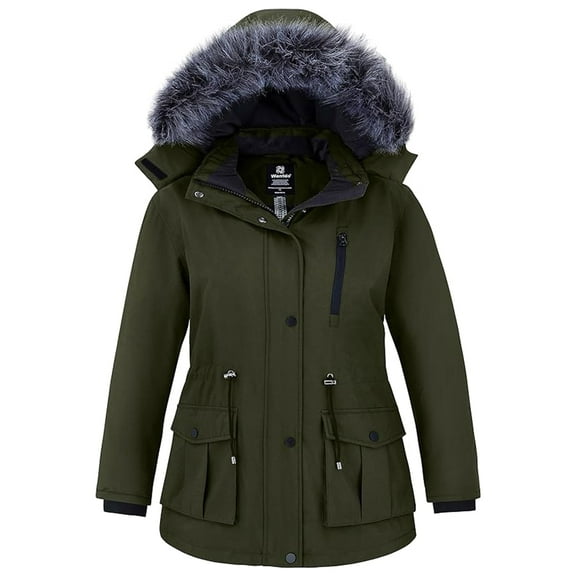 wantdo Plus Size Winter Jacket Women's Warm Thicken Puffer Jacket Waterproof Parka Army Green 3X