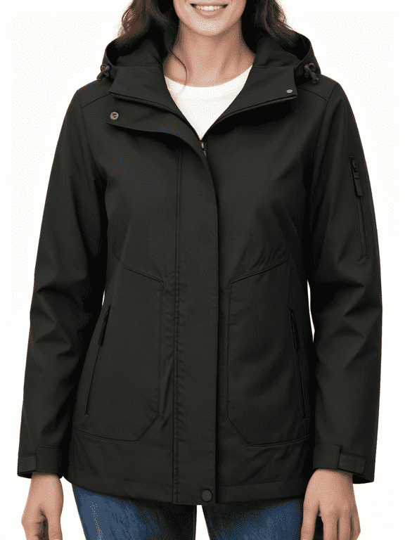 Women's Plus Size Jacket Lightweight Rain Coat Waterproof Windbreaker Jacket Black 2XL