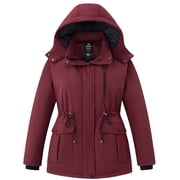 Women's Plus Size Puffer Jacket Windproof Winter Coat with Removable Hood Wine Red 5X