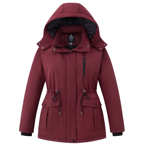 wantdo Women's Plus Size Puffer Jacket Windproof Winter Coat with Removable Hood Wine Red 5X