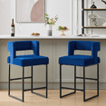 thumbnail image 1 of warfulie Bar Stools Set of 2, Modern Counter Height, 26 Inch Kitchen Barstools with Metal Base, Velvet Fabric Seats for Kitchen Island, Blue, 1 of 5