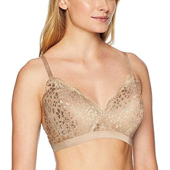 warner's Women's Lace Escape Wire-Free Contour with Allover Lace Bra Bra, Toasted Almond Rosewater, 38D