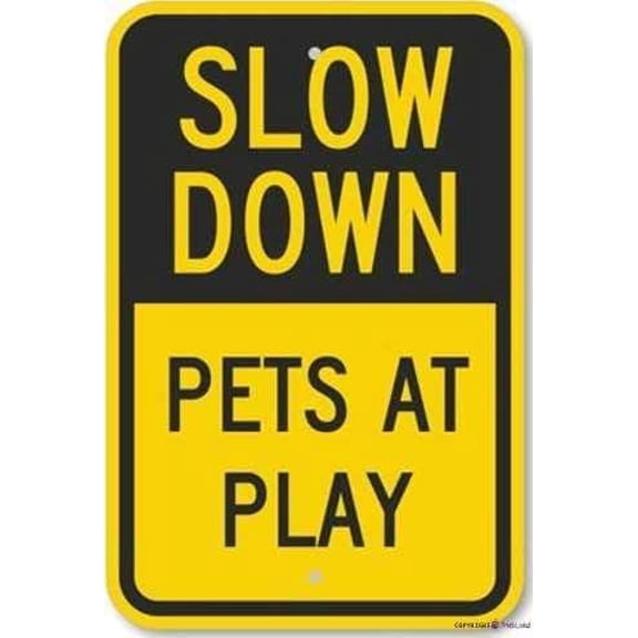warning plaque Metal Road Slow - Down Pets At Play, Engineer Grade Tin 8x12 Inch Office Signs For Outdoor & Indoor Sign