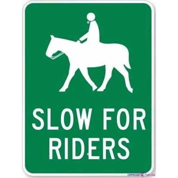 warning plaque Metal Road Slow For Riders (with Horse & Rider, Engineer Grade Tin 8x12 Inch Office Signs Sign For Home Wall Art Decor Metal Tin Sign
