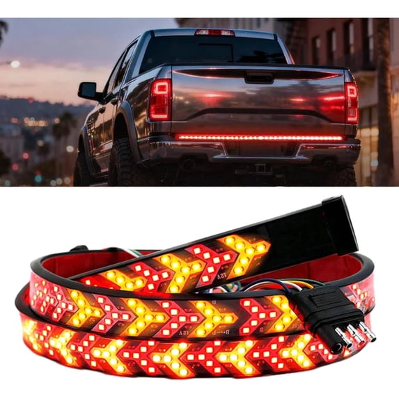 wartleves 60-Inch LED Tailgate Light Bar Strip, 2026 New Truck Dynamic Taillight, Turn Signal Strip, Red & Amber Sequential Light, Robust Weatherproof Arrow Design Turn Signal Strip (60in)