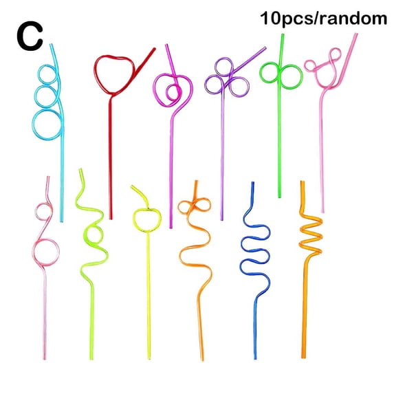 wartleves Assorted Color Curly Silly Drinking Straws, 10pcs, 25-26cm, 6g