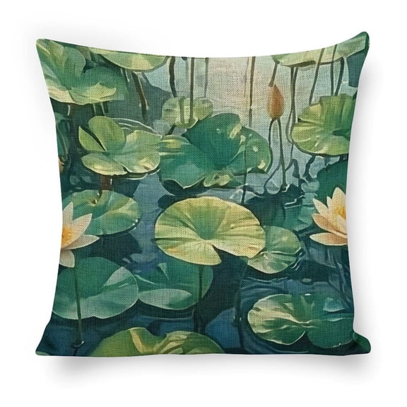 water lilies leaves Linen toss pillowcase decoration pillowcase gifting preferred 18x18 inch cushion cover sofa pillowcase sofa bedroom living room car