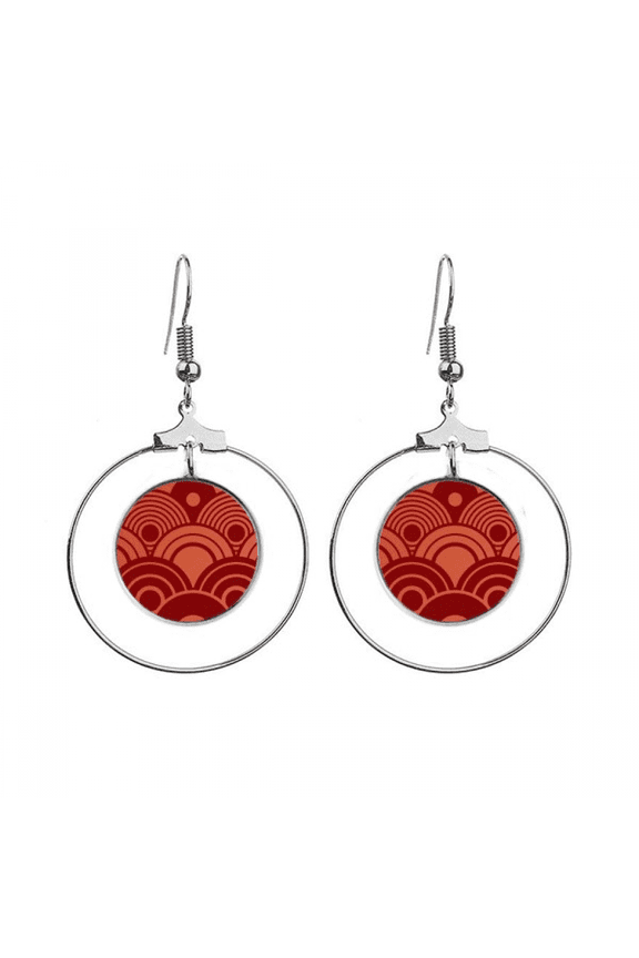 water wave pattern chinese japanese style asia earrings dangle hoop jewelry drop circle