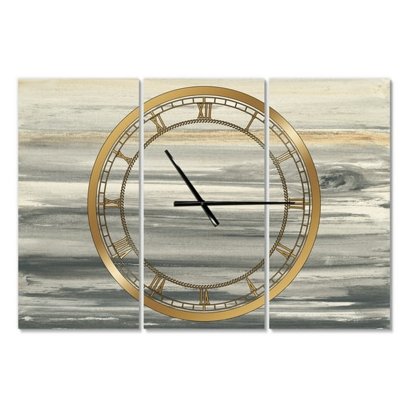 watercolor colorfields II' Glam 3 Panels Oversized Metal Clock - 36 in. wide x 28 in. high - 3 panels