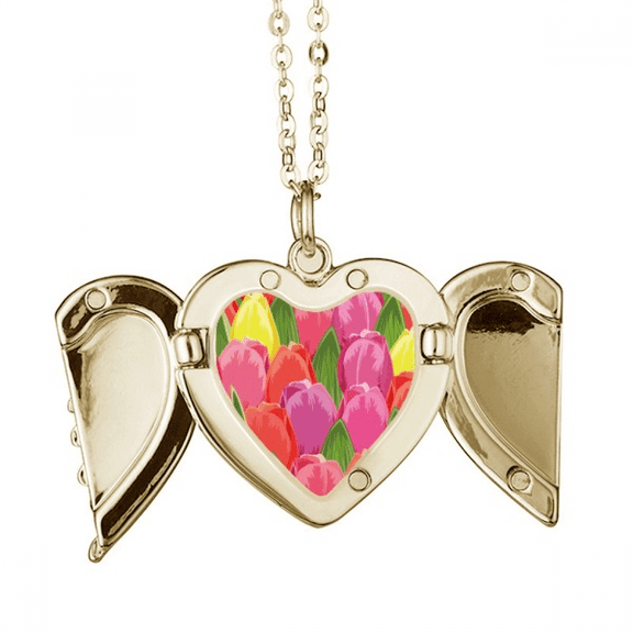 watercolor flower folded wings peach heart pendant necklace