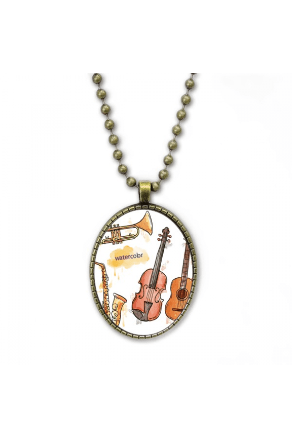 watercolor instrument combination music pattern necklace vintage chain bead pendant jewelry collection