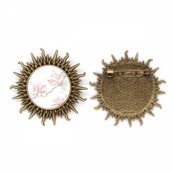 watercolor peach tree flower Metall Sonne Brosche Haken Pin