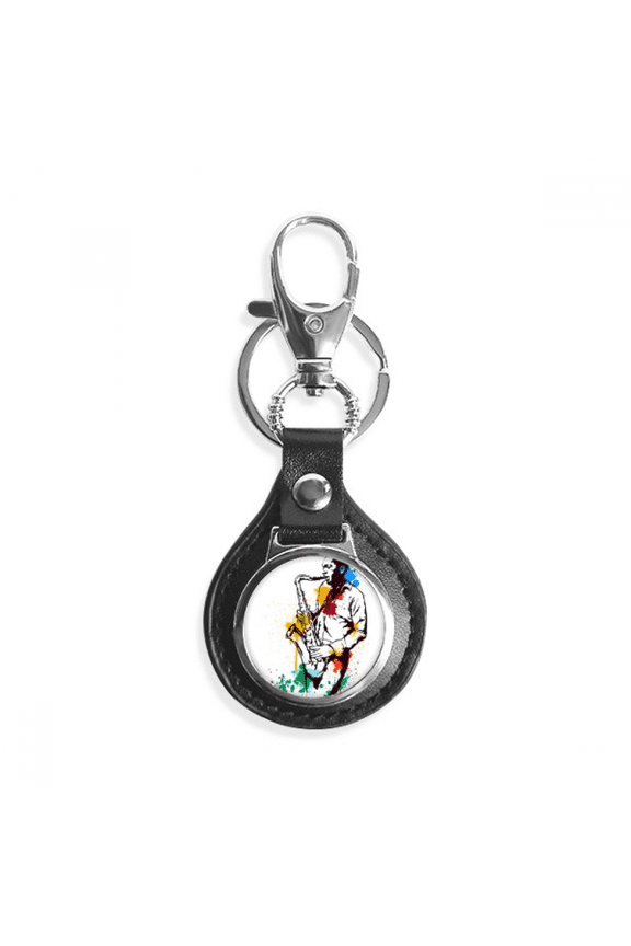 watercolor street man rock music painting key link chain keyholder finder hook metal