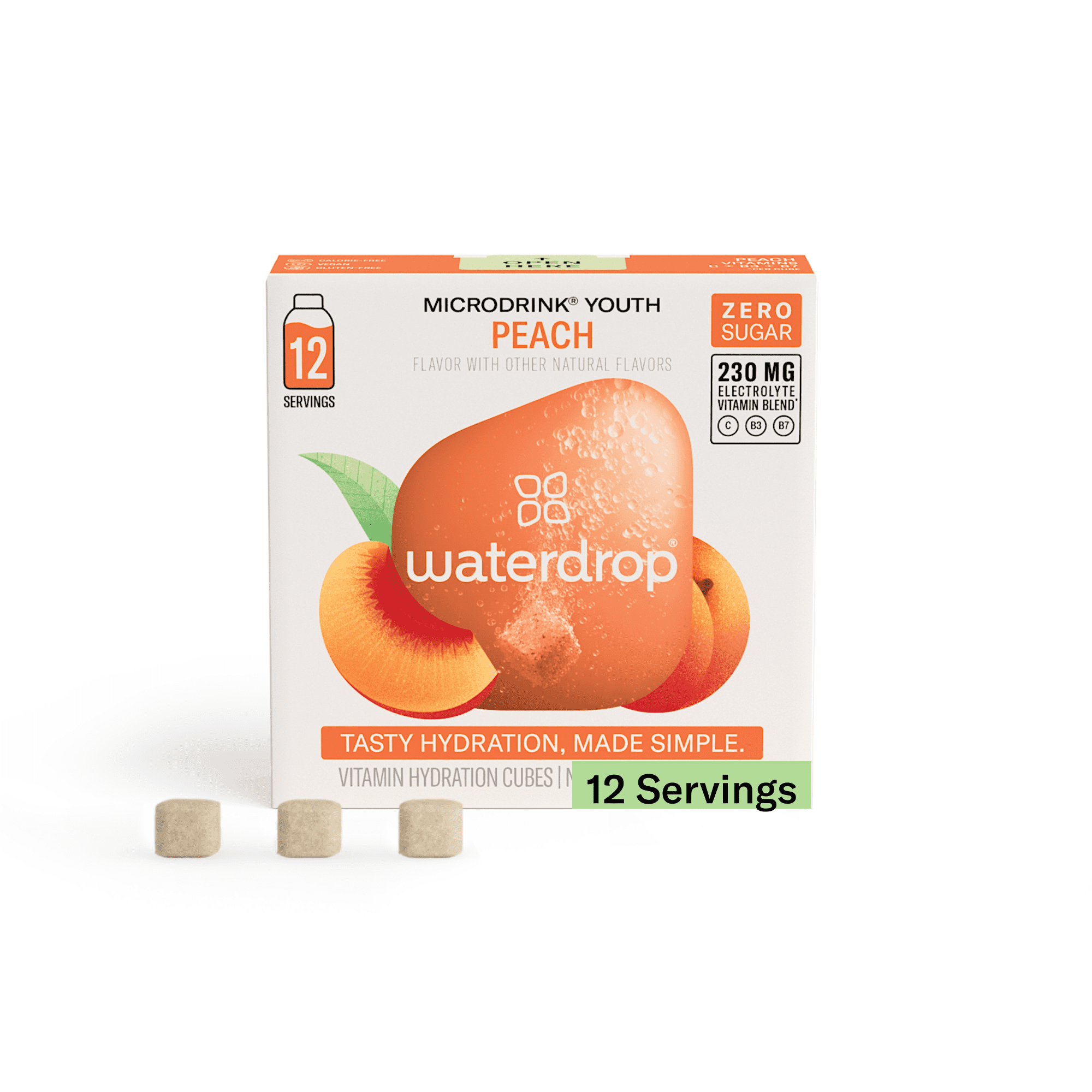 waterdrop Microdrink YOUTH, Flavored Water Packets, Peach Ginseng, 12 Pack