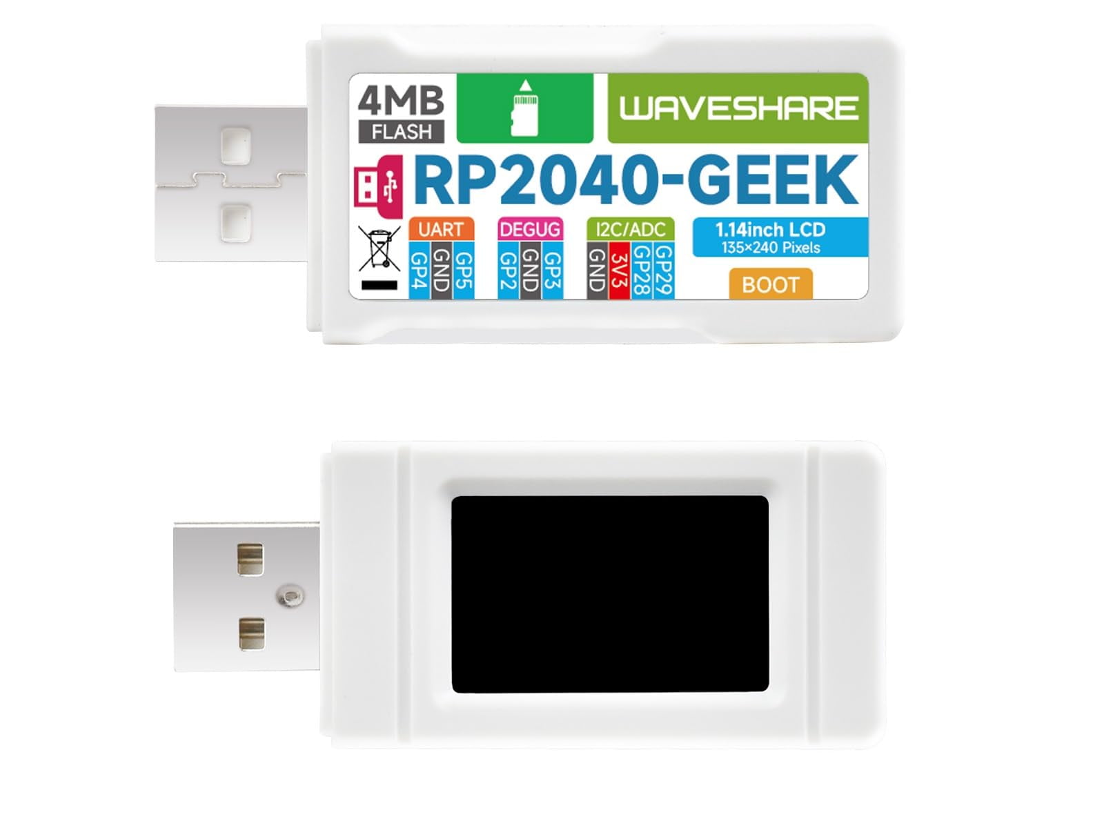 Waveshare RP2350-GEEK Scheda Di Sviluppo Con Microcontrollore RP2350, LCD A Colori E Custodia In Plastica
