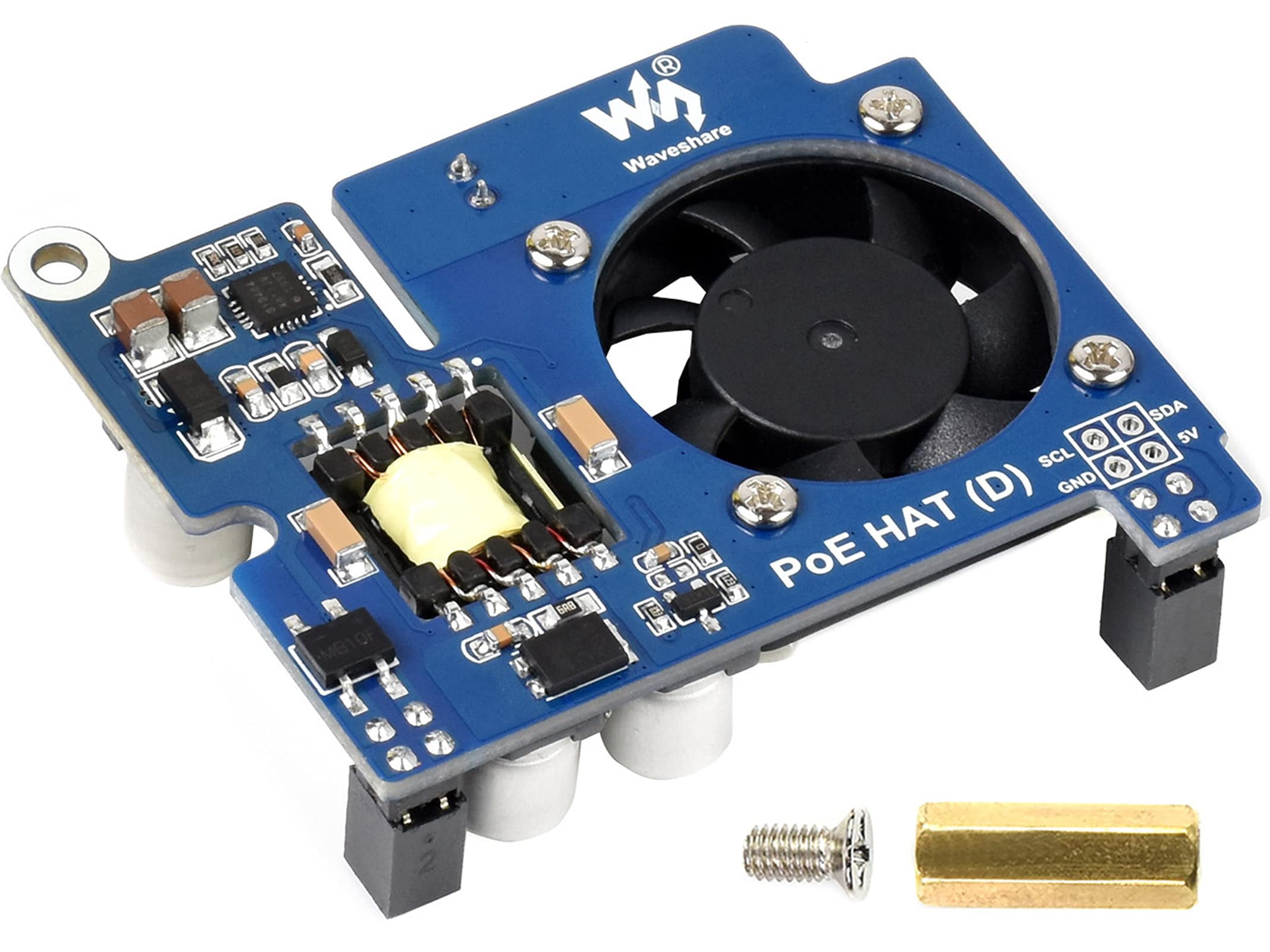 Mini POE HAT (E) Voor Raspberry Pi 4B/3B+ - 802.3af-compliant - Voeding & Netwerk Via 1 Kabel - Incl. Ventilatoraansluiting