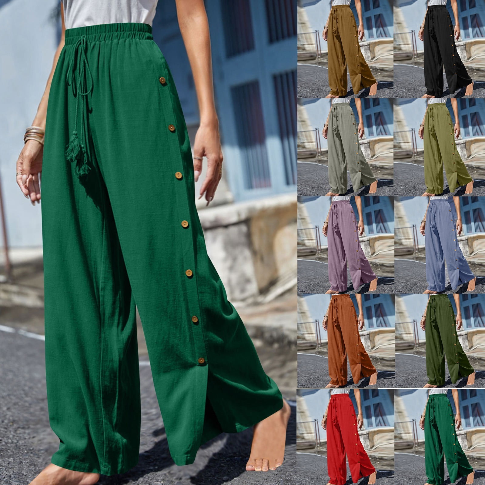 wavsuf Womens Full Length Casual Pants High Rise Clearance WideLeg