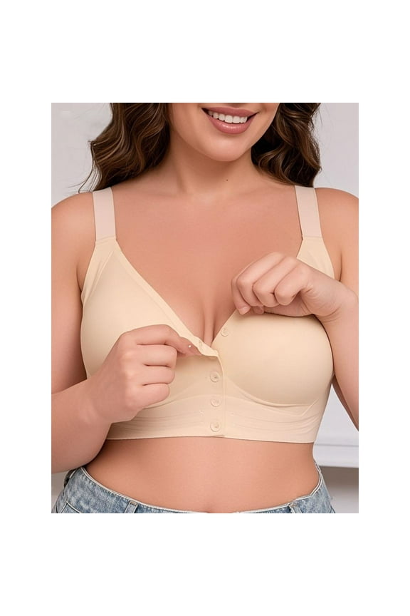 Beige 0XL 5XL Extra Large Front Buckle Bra Border Exclusive For European And American Sizes No Rim Adjustable Shoulder Straps Large Size Underwear