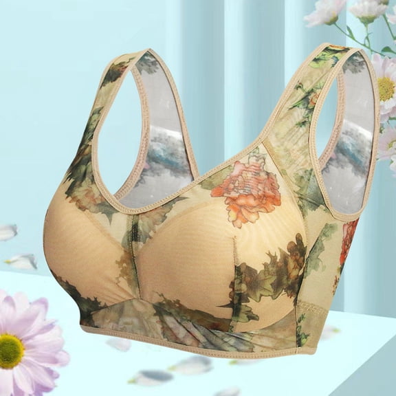 wcjm Beige High Support Bras For Women Adjustable Strap Full Coverage Up Bras Comfortable No Underwire Wireless Bras