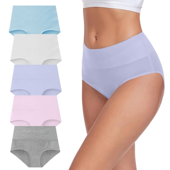 wcjm Beige Women's Pure Cotton Women's Underwear Pure Cotton Plus Size Underwear Women's High Waist Underwear 5PC Underwear