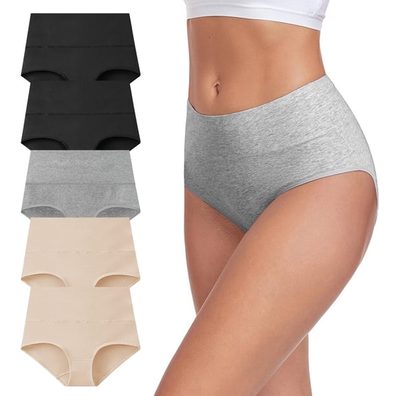 wcjm Black Women's Pure Cotton Women's Underwear Pure Cotton Plus Size Underwear Women's High Waist Underwear 5PC Underwear