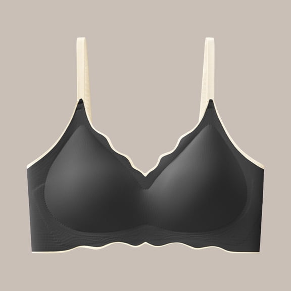 wcjm Black Womens Everyday Bras Comfortable Wireless Scalloped Bralettes V Neck Bra Soft Support Comfort Bra