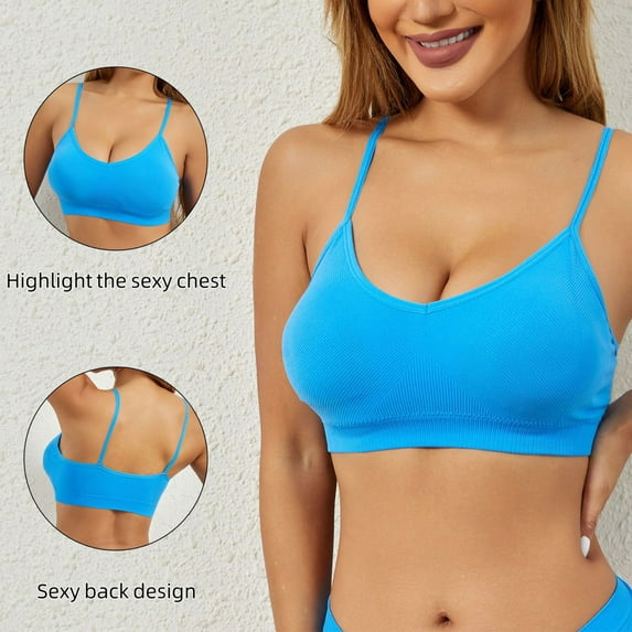 wcjm Blue Large Size Gathered Non Ring Women's Underwear Thin Of Threaded Sports Yoga Anti Bra Comfortable Bottoming Beauty Tank Tops